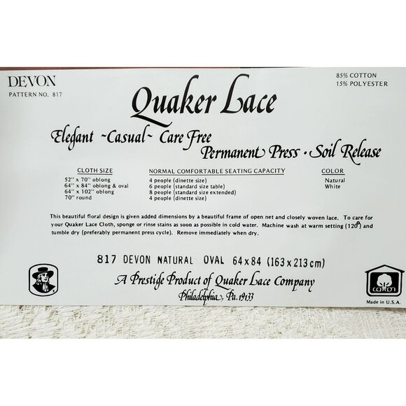 New Quaker Lace Elegant Oval Tablecloth 64x84 Devon Natural Cream Floral Vintage - Picture 2 of 5